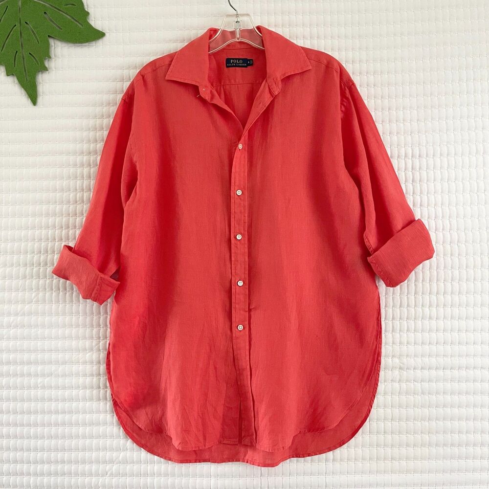 Ralph Lauren Orange Linen Buttoned Up Shirt 6 Classic Old Money Casual Preppy